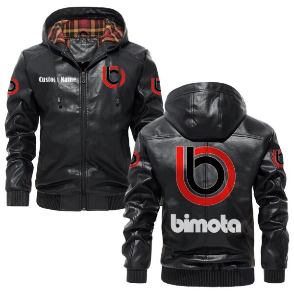 Custom Name Bimota PU Leather Hooded Jacket – Personalized Logo Car Motorcycle Model