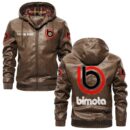 Custom Name Bimota PU Leather Hooded Jacket – Personalized Logo Car Motorcycle Model