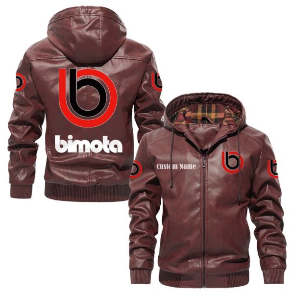 Custom Name Bimota PU Leather Hooded Jacket – Personalized Logo Car Motorcycle Model - Image 2