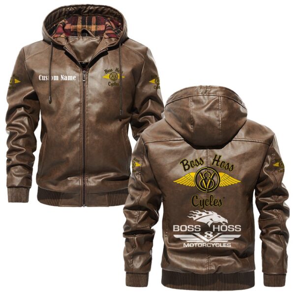 Custom Name Boss Hoss PU Leather Hooded Jacket – Personalized Logo Car Motorcycle Model - Image 3