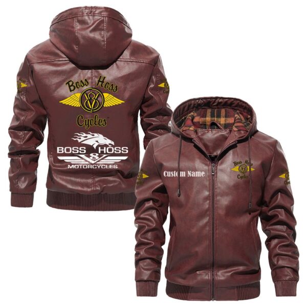 Custom Name Boss Hoss PU Leather Hooded Jacket – Personalized Logo Car Motorcycle Model - Image 2