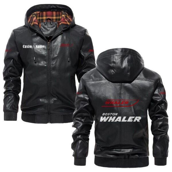 Custom Name Boston Whaler PU Leather Hooded Jacket – Personalized Logo Car Motorcycle Model