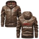 Custom Name Boston Whaler PU Leather Hooded Jacket – Personalized Logo Car Motorcycle Model
