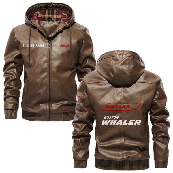 Custom Name Boston Whaler PU Leather Hooded Jacket – Personalized Logo Car Motorcycle Model - Image 3