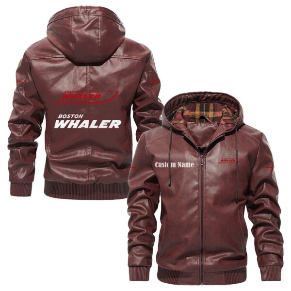 Custom Name Boston Whaler PU Leather Hooded Jacket – Personalized Logo Car Motorcycle Model - Image 2
