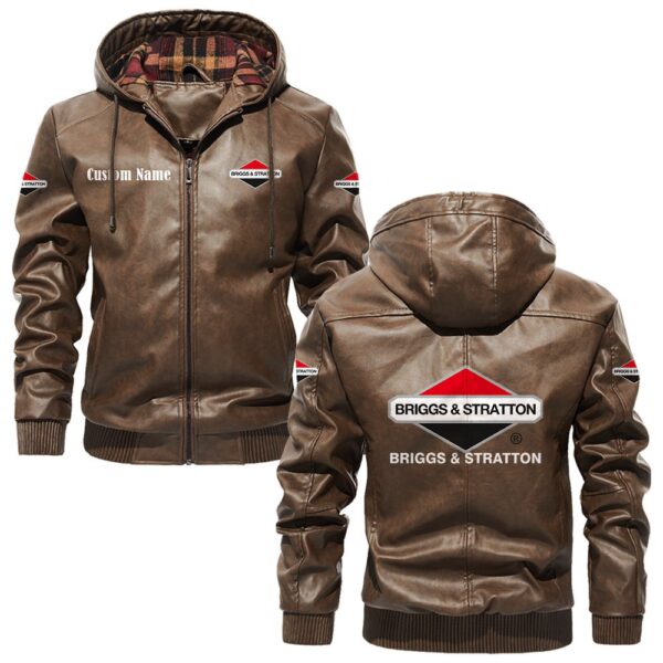 Custom Name Briggs Stratton PU Leather Hooded Jacket – Personalized Logo Car Motorcycle Model - Image 3