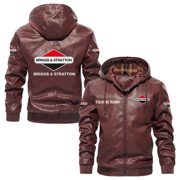 Custom Name Briggs Stratton PU Leather Hooded Jacket – Personalized Logo Car Motorcycle Model - Image 2