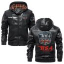 Custom Name Bsa PU Leather Hooded Jacket – Personalized Logo Car Motorcycle Model