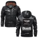 Custom Name Buell Motorcycles PU Leather Hooded Jacket – Personalized Logo Car Motorcycle Model