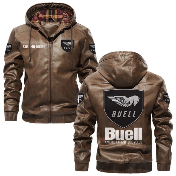 Custom Name Buell Motorcycles PU Leather Hooded Jacket – Personalized Logo Car Motorcycle Model - Image 3