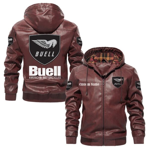 Custom Name Buell Motorcycles PU Leather Hooded Jacket – Personalized Logo Car Motorcycle Model - Image 2