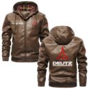 Custom Name Deutz PU Leather Hooded Jacket – Personalized Logo Car Motorcycle Model