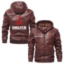 Custom Name Deutz PU Leather Hooded Jacket – Personalized Logo Car Motorcycle Model