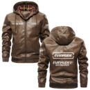 Custom Name Evinrude Outboard Motors PU Leather Hooded Jacket – Personalized Logo Car Motorcycle Model
