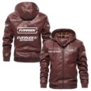 Custom Name Evinrude Outboard Motors PU Leather Hooded Jacket – Personalized Logo Car Motorcycle Model