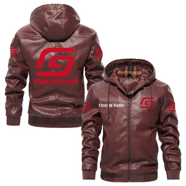 Custom Name Gas Gas PU Leather Hooded Jacket – Personalized Logo Car Motorcycle Model - Image 2