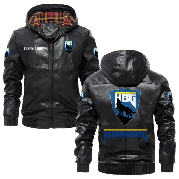Custom Name Husaberg PU Leather Hooded Jacket – Personalized Logo Car Motorcycle Model