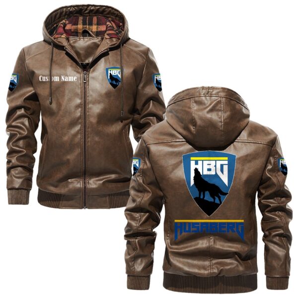 Custom Name Husaberg PU Leather Hooded Jacket – Personalized Logo Car Motorcycle Model - Image 3