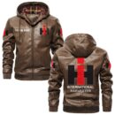 Custom Name International Harvester PU Leather Hooded Jacket – Personalized Logo Car Motorcycle Model