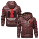 Custom Name International Harvester PU Leather Hooded Jacket – Personalized Logo Car Motorcycle Model