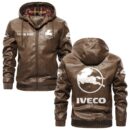 Custom Name Iveco PU Leather Hooded Jacket – Personalized Logo Car Motorcycle Model