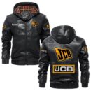 Custom Name Jcb PU Leather Hooded Jacket – Personalized Logo Car Motorcycle Model