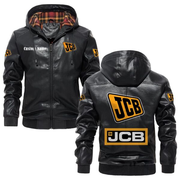 Custom Name Jcb PU Leather Hooded Jacket – Personalized Logo Car Motorcycle Model