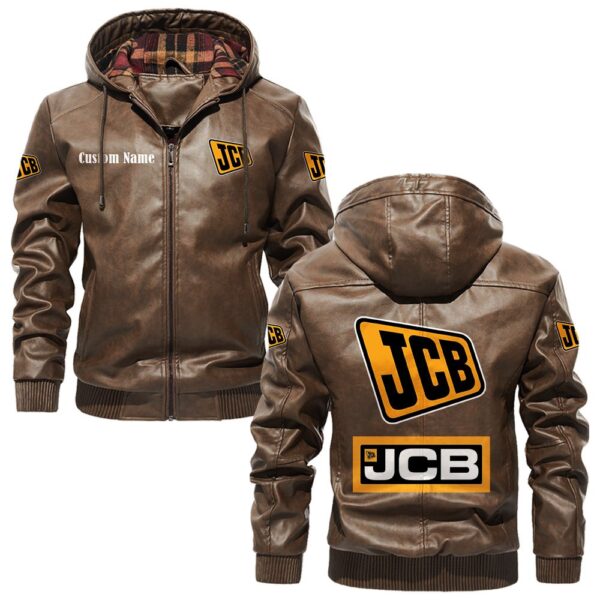 Custom Name Jcb PU Leather Hooded Jacket – Personalized Logo Car Motorcycle Model - Image 3