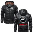 Custom Name Kioti PU Leather Hooded Jacket – Personalized Logo Car Motorcycle Model