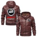 Custom Name Kioti PU Leather Hooded Jacket – Personalized Logo Car Motorcycle Model