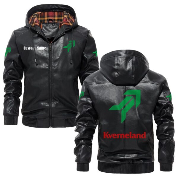 Custom Name Kverneland PU Leather Hooded Jacket – Personalized Logo Car Motorcycle Model