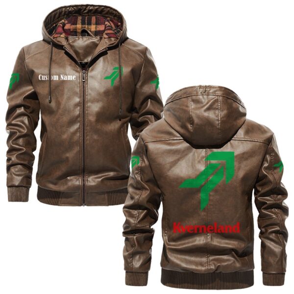Custom Name Kverneland PU Leather Hooded Jacket – Personalized Logo Car Motorcycle Model - Image 3
