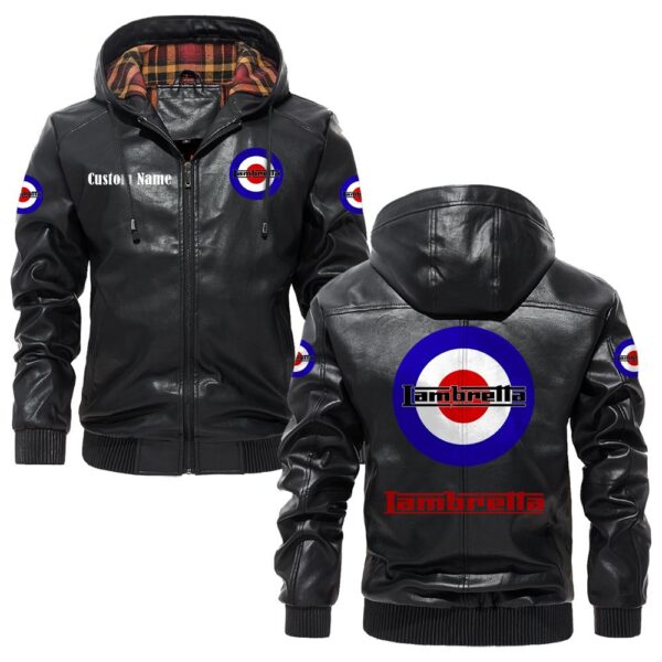 Custom Name Lambretta PU Leather Hooded Jacket – Personalized Logo Car Motorcycle Model