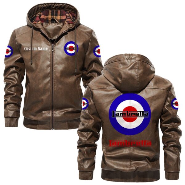 Custom Name Lambretta PU Leather Hooded Jacket – Personalized Logo Car Motorcycle Model - Image 3