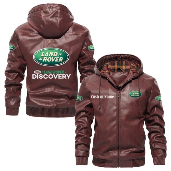 Custom Name Land Rover Discovery PU Leather Hooded Jacket – Personalized Logo Car Motorcycle Model - Image 2