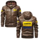 Custom Name Liebherr PU Leather Hooded Jacket – Personalized Logo Car Motorcycle Model