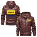 Custom Name Liebherr PU Leather Hooded Jacket – Personalized Logo Car Motorcycle Model