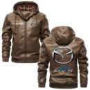 Custom Name Mazda Mx5 PU Leather Hooded Jacket – Personalized Logo Car Motorcycle Model