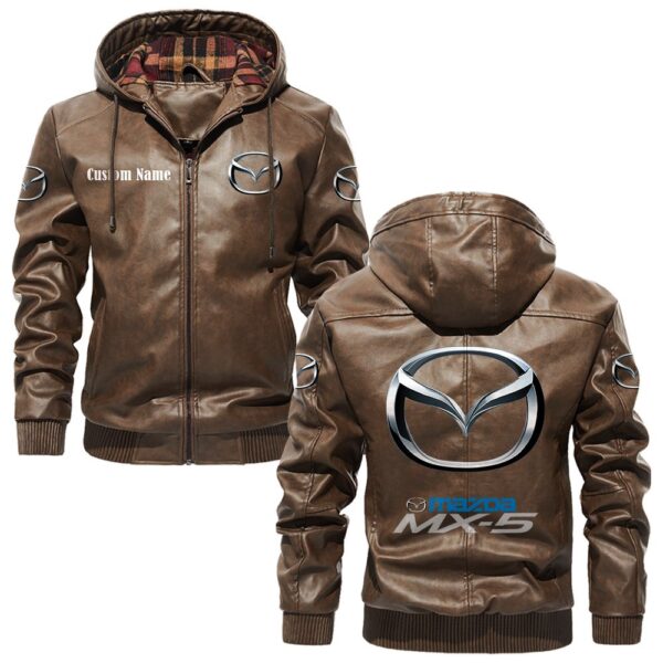 Custom Name Mazda Mx5 PU Leather Hooded Jacket – Personalized Logo Car Motorcycle Model - Image 3