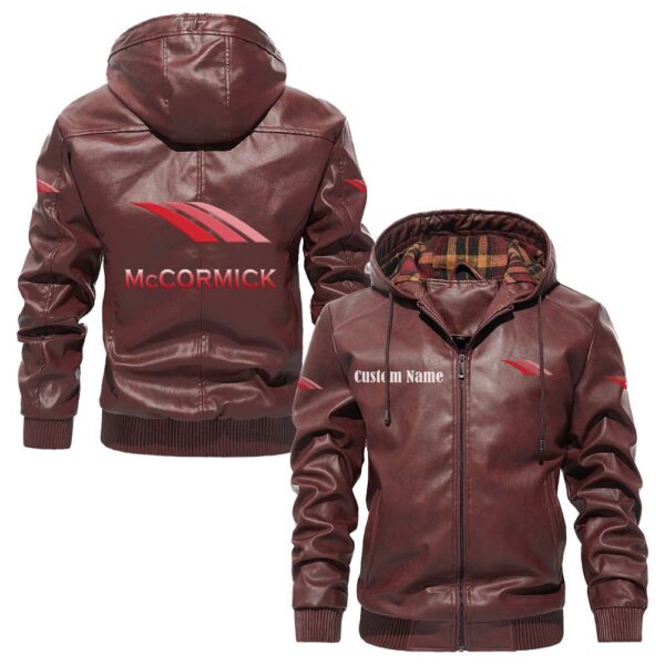 Custom Name Mccormick PU Leather Hooded Jacket – Personalized Logo Car Motorcycle Model - Image 2