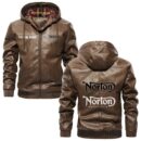 Custom Name Norton PU Leather Hooded Jacket – Personalized Logo Car Motorcycle Model