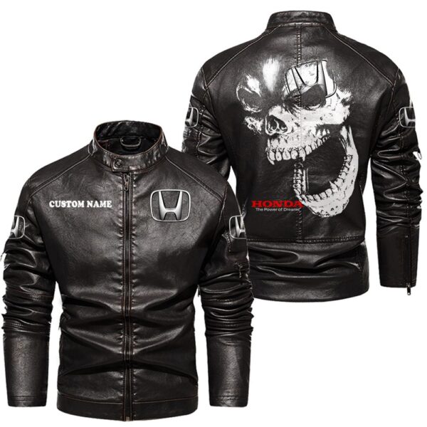 Custom Name Honda Skull Leather Jacket - Personalized Logo Car Motorcycle Model - Image 3