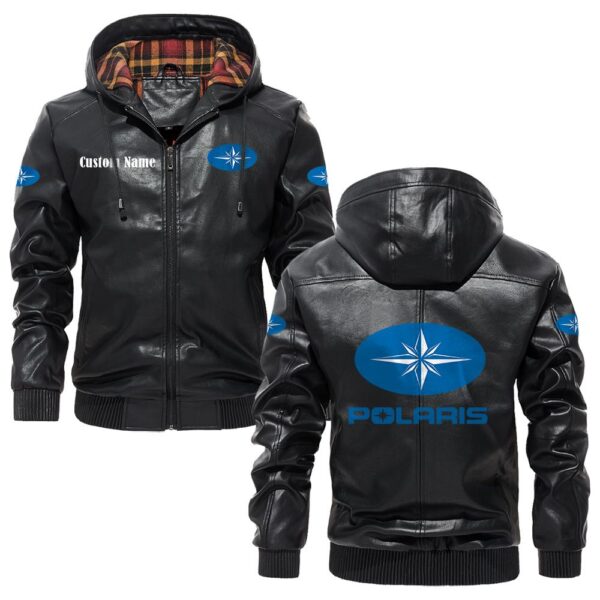 Custom Name Polaris PU Leather Hooded Jacket – Personalized Logo Car Motorcycle Model