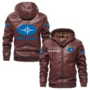 Custom Name Polaris PU Leather Hooded Jacket – Personalized Logo Car Motorcycle Model