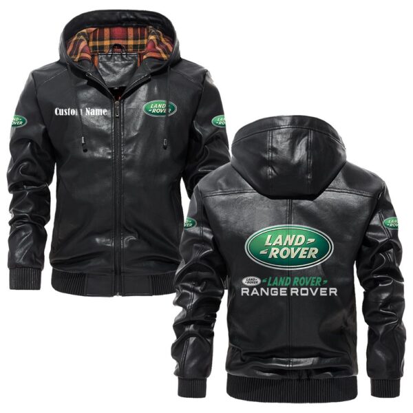 Custom Name Range Rover PU Leather Hooded Jacket – Personalized Logo Car Motorcycle Model