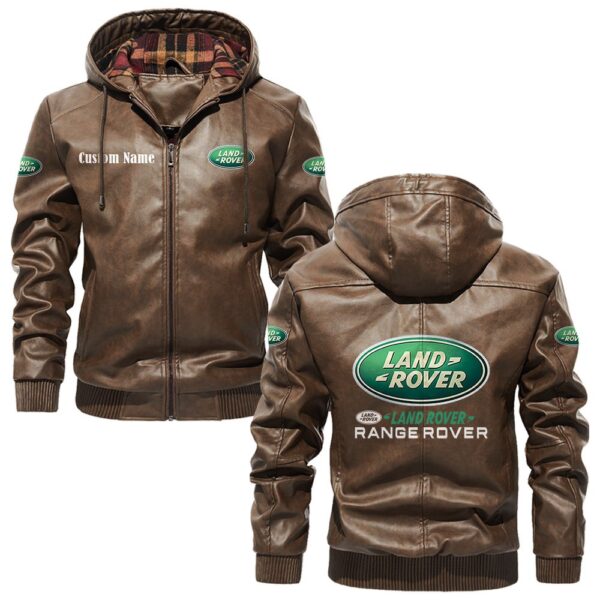 Custom Name Range Rover PU Leather Hooded Jacket – Personalized Logo Car Motorcycle Model - Image 3