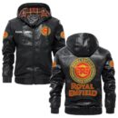 Custom Name Royal Enfield 2 PU Leather Hooded Jacket – Personalized Logo Car Motorcycle Model