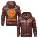 Custom Name Royal Enfield 2 PU Leather Hooded Jacket – Personalized Logo Car Motorcycle Model