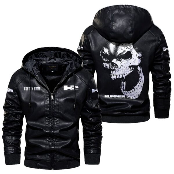 Custom Name Hummer H2 Skull Leather Jacket - Personalized Logo Car Motorcycle Model - Image 5