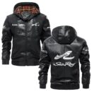 Custom Name Sea Ray PU Leather Hooded Jacket – Personalized Logo Car Motorcycle Model
